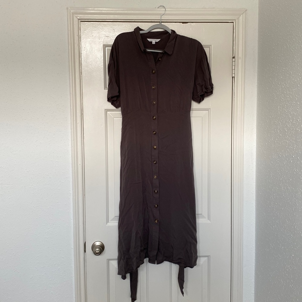 Gray Button-Down Midi Dress